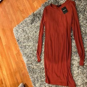 Long sleeve orangey red dress